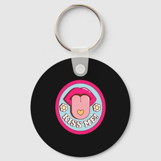 Kiss Me Flower Tongue Out Valentines Day Womens Me キーホルダー (正面)