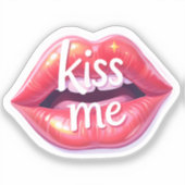 Kiss Me Glossy Red Lips Art Illustration シール (正面)