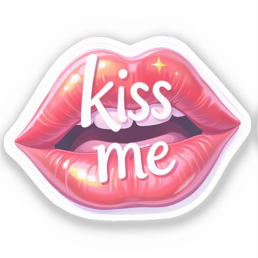 Kiss Me Glossy Red Lips Art Illustration シール (正面)