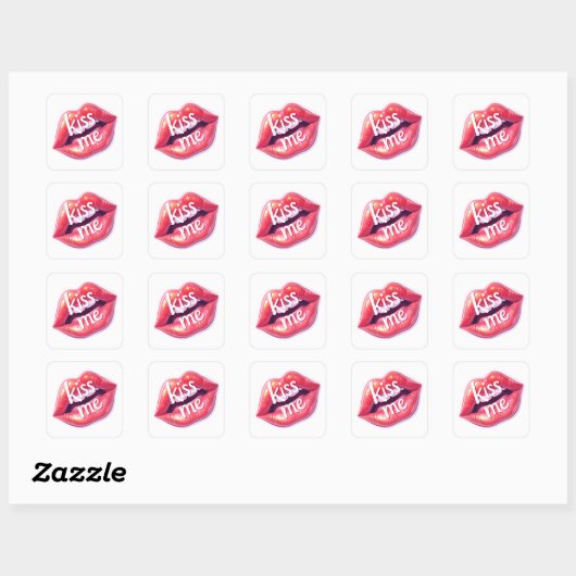 Kiss Me Glossy Red Lips Art Illustration スクエアシール (シート)