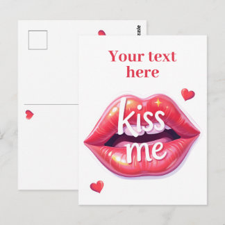 Kiss Me Glossy Red Lips Art Illustration ポストカード