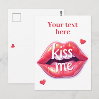 Kiss Me Glossy Red Lips Art Illustration ポストカード