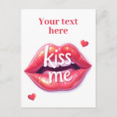 Kiss Me Glossy Red Lips Art Illustration ポストカード (正面)