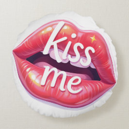 Kiss Me Glossy Red Lips Art Illustration ラウンドクッション