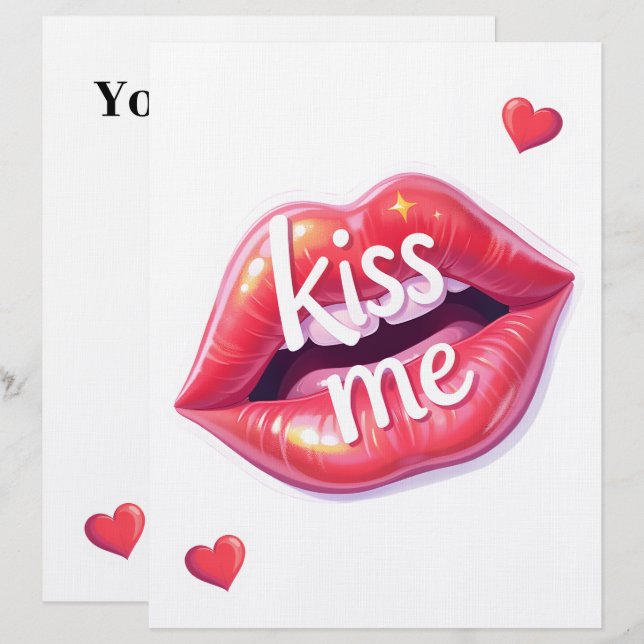 Kiss Me Glossy Red Lips Art Illustration レターヘッド (正面/裏面)