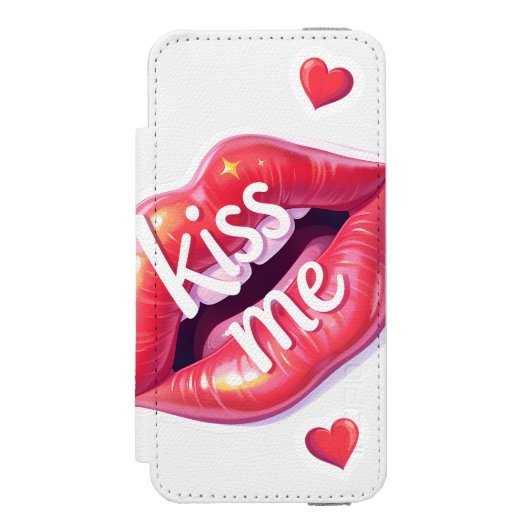 Kiss Me Glossy Red Lips Art Illustration Incipio iPhoneウォレットケース (フォリオ 正面)
