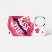 Kiss Me Glossy Red Lips Art Illustration iPhoneケース (裏面横)