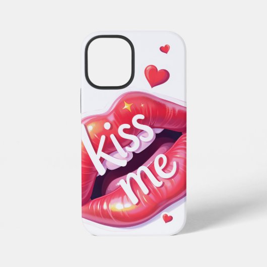 Kiss Me Glossy Red Lips Art Illustration iPhoneケース (裏面)