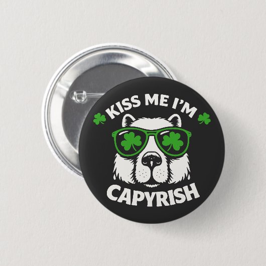 Kiss Me I'm Capyrish St. Patrick's Day Capybara 缶バッジ (正面&裏面)