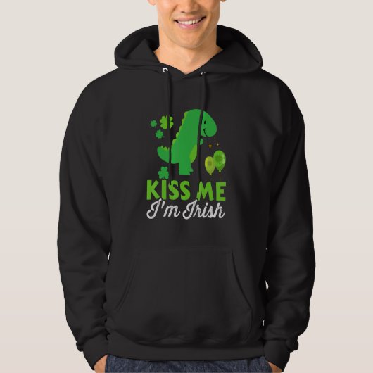 Kiss me I'm irish cute dinosaur t-rex St Patricks  パーカ (正面)