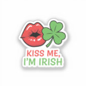 Kiss Me I'm Irish Flirty Lips Shamrock St Patrick シール (正面)