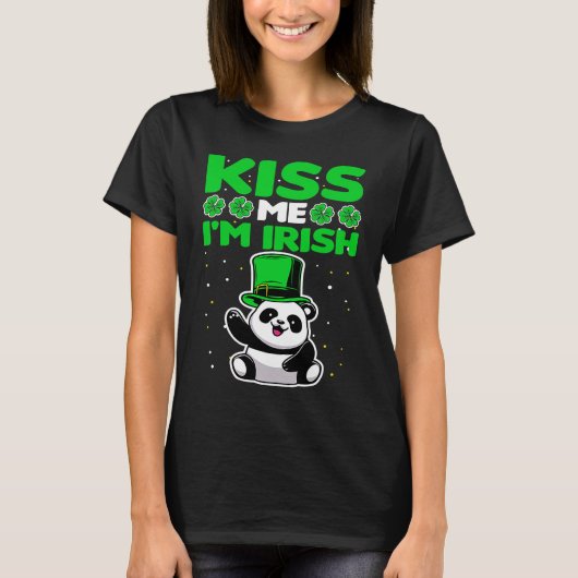 Kiss me I'm Irish Lucky Panda Leprechauns St Patri Tシャツ (正面)