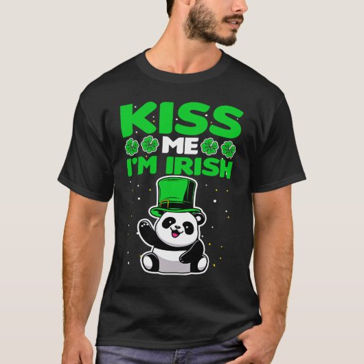 Kiss me I'm Irish Lucky Panda Leprechauns St Patri Tシャツ (正面)