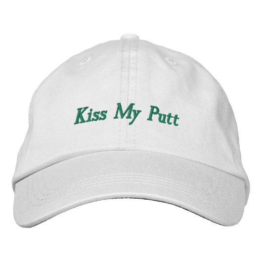 'Kiss My Putt' お茶目なパパゴルフスタイル 楽しいスポーツデザイン 刺繍入りキャップ (正面)