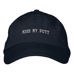 「Kiss My Putt」お茶目なパパゴルフスタイル 楽しいスポーツデザイン 刺繍入りキャップ