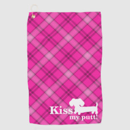 Kiss My Putt Funny Pink Plaid Dachshund Golf Towel ゴルフタオル