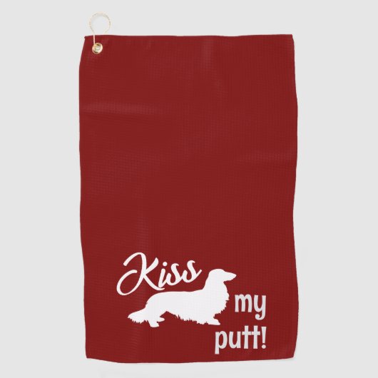 Kiss My Putt Long Hair Dachshund Cheeky Golf Towel ゴルフタオル (正面)