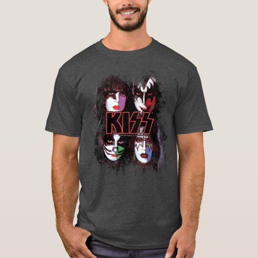 KISS the Band All Members Faces brush effect Tシャツ (正面)