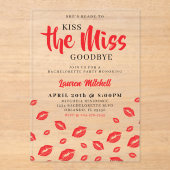 Kiss the Miss Goodbye Red Lip Bachelorette Party アクリル招待状 (正面)
