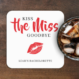 Kiss the Miss Goodbye Red Lip Bachelorette Party スクエアペーパーコースター