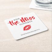 Kiss the Miss Goodbye Red Lip Bachelorette Party スクエアペーパーコースター (アングル)
