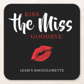 Kiss the Miss Goodbye Red Lip Bachelorette Party スクエアペーパーコースター (正面)