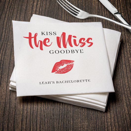 Kiss the Miss Goodbye Red Lip Bachelorette Party スタンダードカクテルナプキン