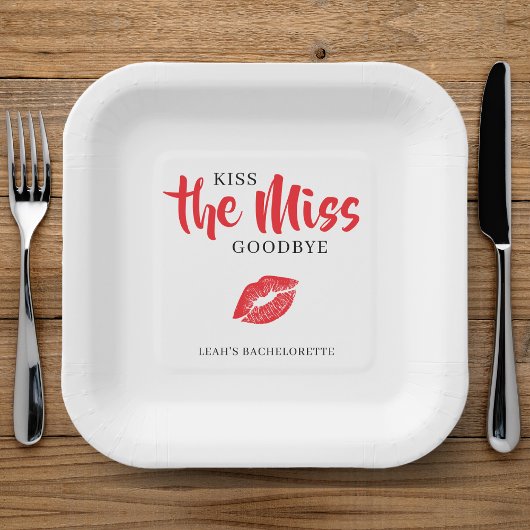 Kiss the Miss Goodbye Red Lip Bachelorette Party ペーパープレート