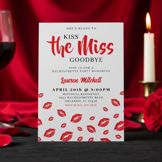 Kiss the Miss Goodbye Red Lip Bachelorette Party 招待状