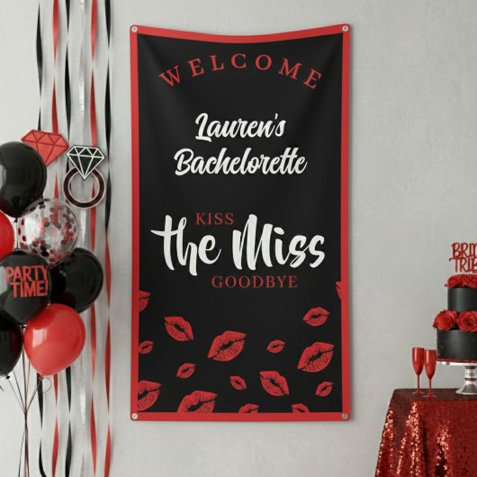 Kiss the Miss Goodbye Red Lip Bachelorette Party 横断幕