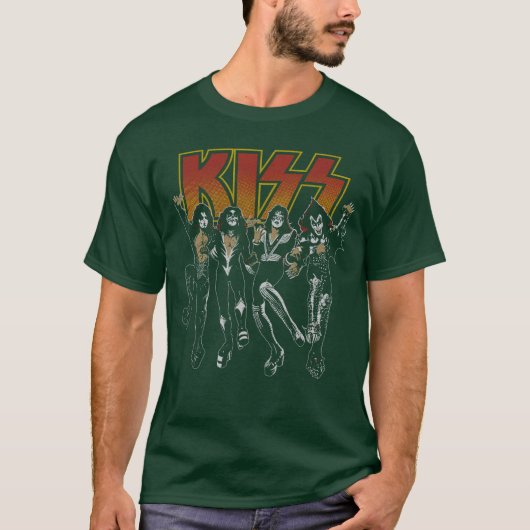 KISS Unise Adult Black Cartoon retro Tシャツ (正面)