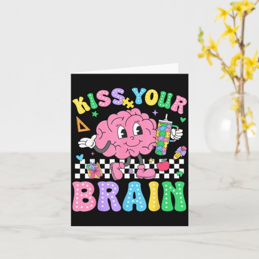 Kiss Your Brain Valentines Autism Awareness Teache カード (黄色い花)