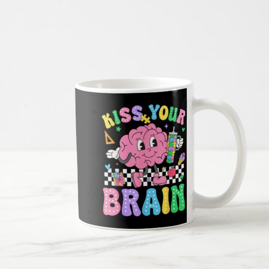 Kiss Your Brain Valentines Autism Awareness Teache コーヒーマグカップ (右)