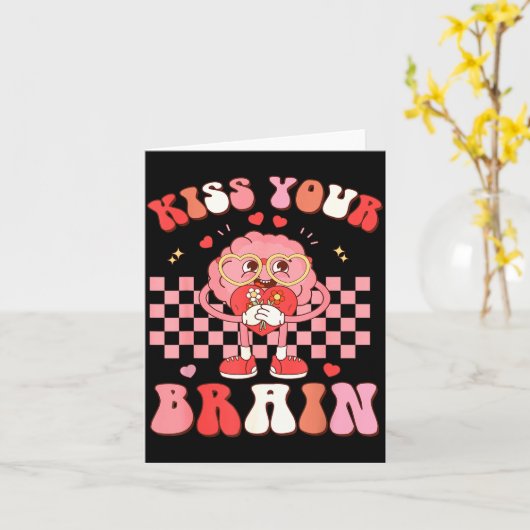 Kiss Your Brain Valentines Test Day Teacher Squad  カード (黄色い花)