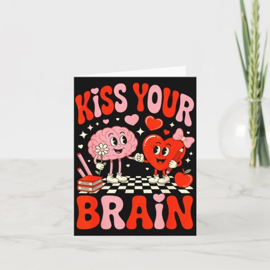 Kiss Your Brain Women Valentine's Day Retro School カード (正面)