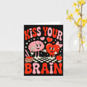 Kiss Your Brain Women Valentine's Day Retro School カード (黄色い花)