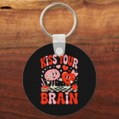 Kiss Your Brain Women Valentine's Day Retro School キーホルダー (正面)
