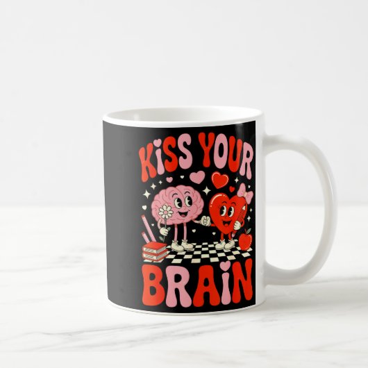 Kiss Your Brain Women Valentine's Day Retro School コーヒーマグカップ (右)
