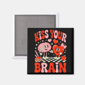 Kiss Your Brain Women Valentine's Day Retro School マグネット (正面/裏面)
