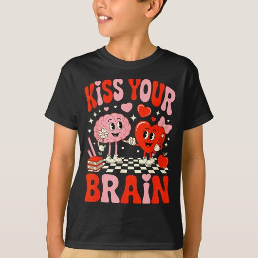 Kiss Your Brain Women Valentine's Day Retro School Tシャツ (正面)