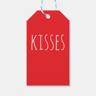 "Kisses" ボールド ロマンティック 赤 白 バレンタインデー ギフトタグ