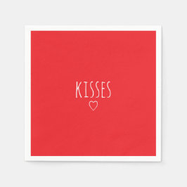 'Kisses' Bold Romantic Red White Valentine's Day スタンダードカクテルナプキン
