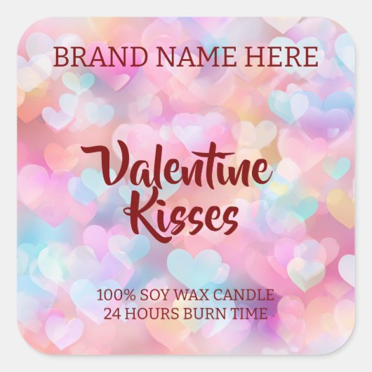 Kisses & Hearts Modern Valentine Candle Labels スクエアシール (正面)