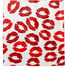 kisses lips lipstick print valentines day pattern シャワーカーテン