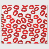 kisses lips lipstick print valentines day pattern ラッピングペーパー (フラット)
