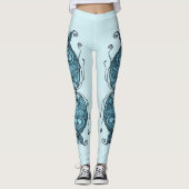 Kissing Fish Art Aqua Blue Leggings レギンス (正面)