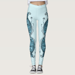 Kissing Fish Art Aqua Blue Leggings レギンス