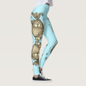 Kissing Fish Art Aqua Sepia Leggings レギンス (右)