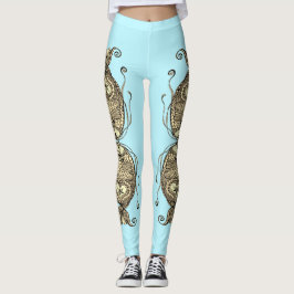 Kissing Fish Art Aqua Sepia Leggings レギンス