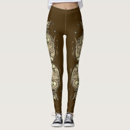 Kissing Fish Art Cocoa Sepia Leggings レギンス